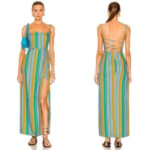 Striped Tie-Back Maxi Dress in Blue and Green